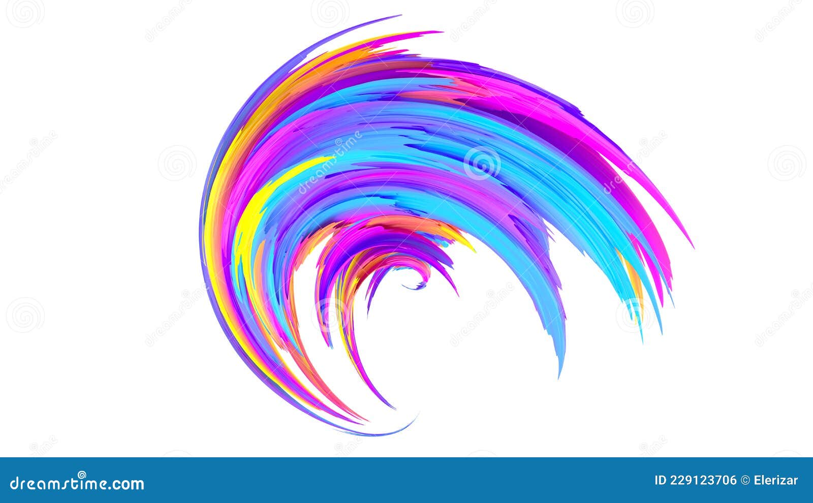 Multicolored Abstract Twisted Brush Stroke. Bright Curl, Artistic Spiral. 3D Rendering Image
