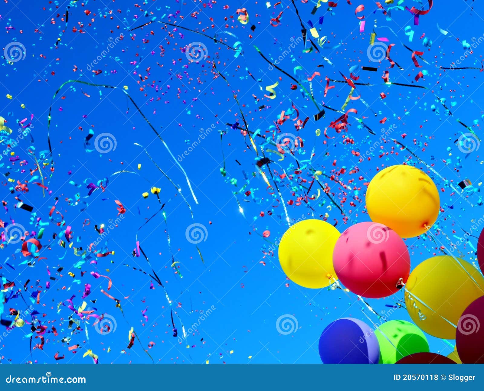 Multicolored Balloons and Confetti Stock Photo Image of fiesta, birthday 20570118