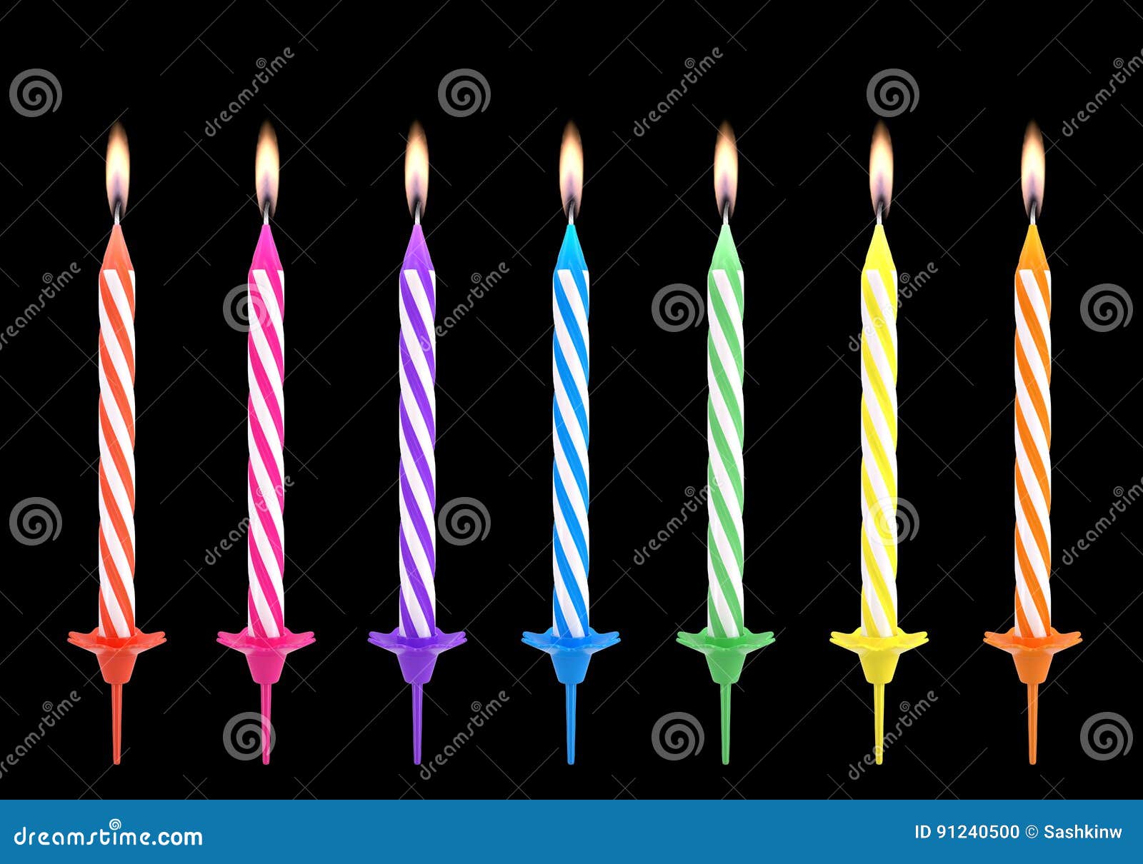 Multicolored Birthdays Candles Isolated on Black Background Stock
