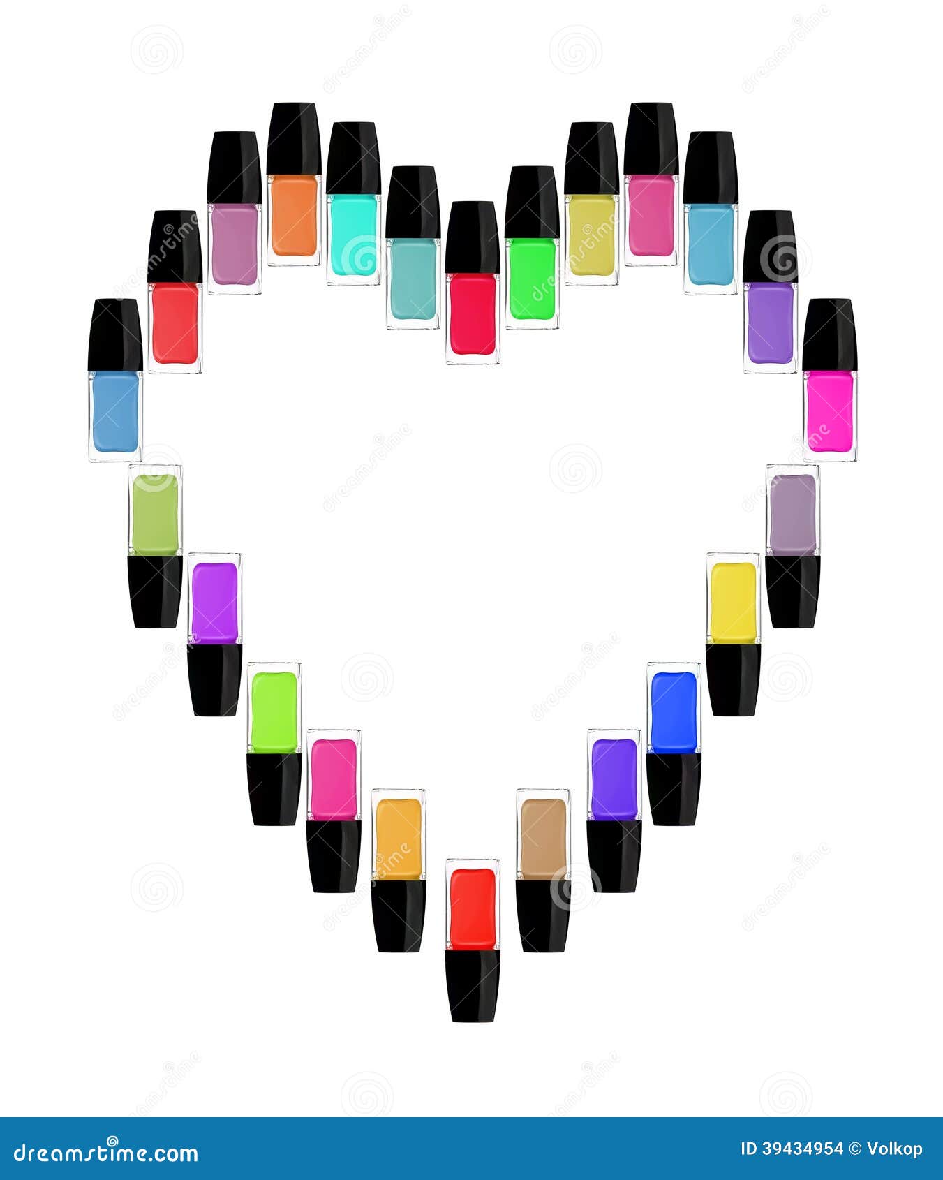 Multicolored Bottles of Nail Polish in the Form of Heart. Stock Photo
