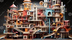 A Multicolored Building With Many Stairs And A Staircase Stock 