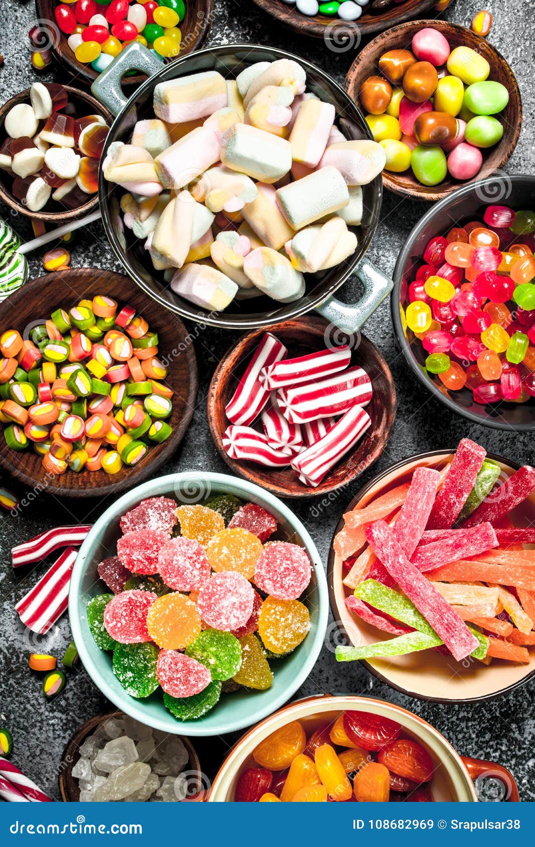 Multicolored Candy, Jelly and Marshmallows in a Bowl. Stock Image Image of berry, colorful