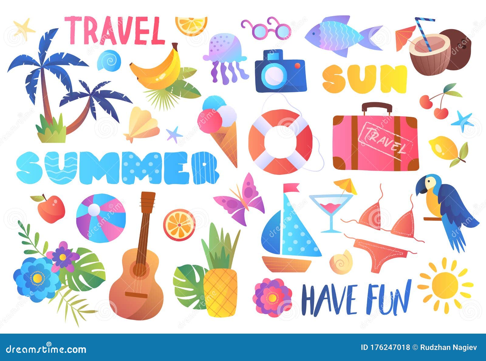 Multicolored Collection of Summer Travel Icons Stock Vector ...