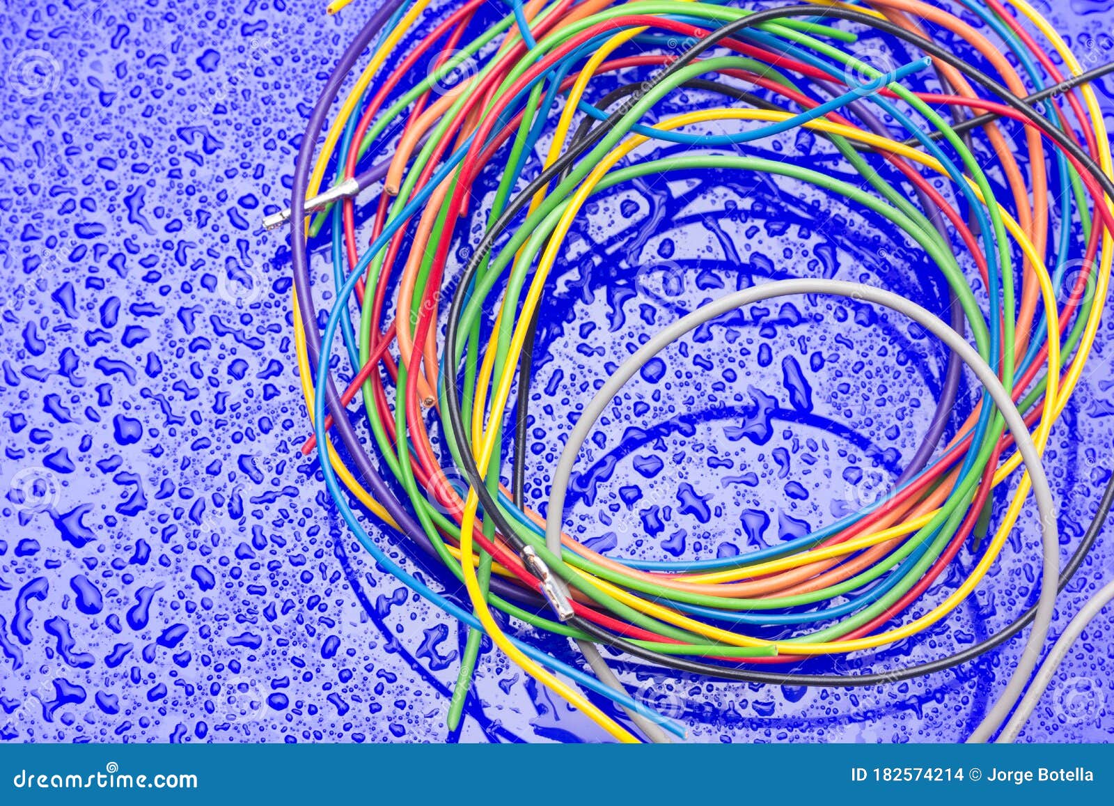 Multicolored Copper Cables for Electricity Transmission Stock Photo