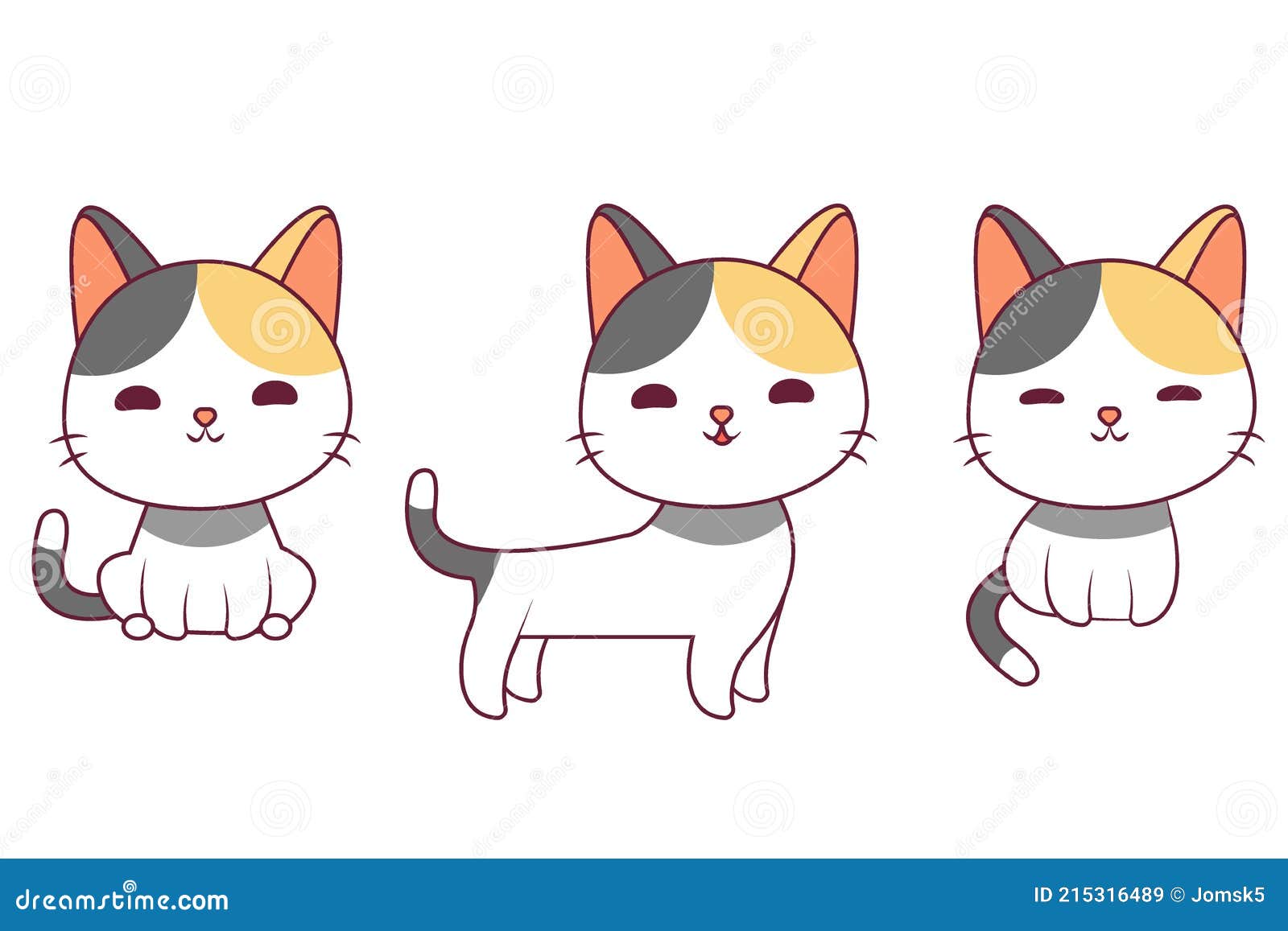 Multicolored Cute Cat Drawing Set in Different Poses Stock Vector ...