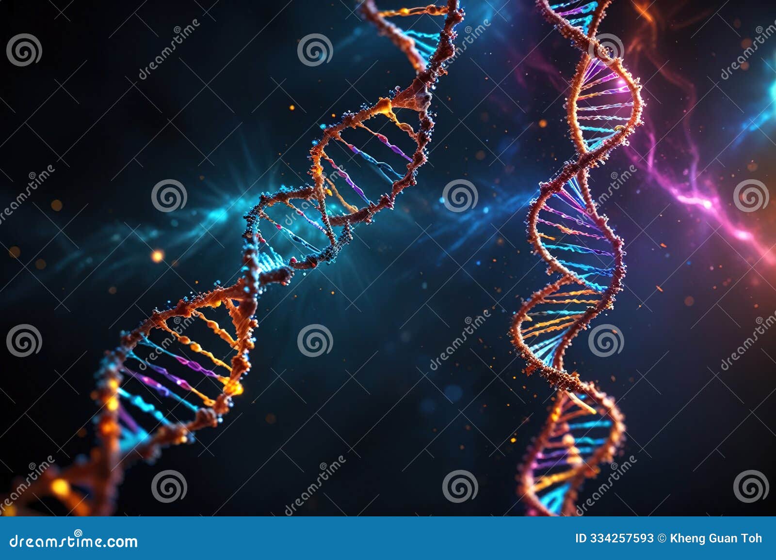 multicolored glowing dna, genetic encoding 