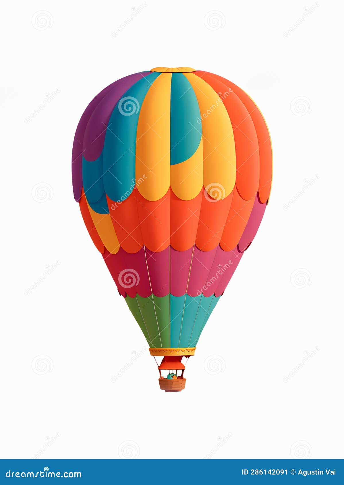Multicolored Hot Air Balloon on a White Background with Copy Space