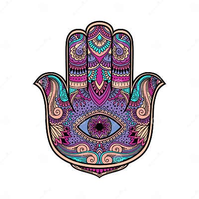 Multicolored Illustration of a Hamsa Hand Symbol. Hand of Fatima ...