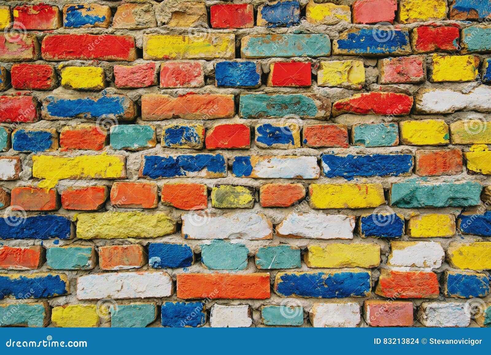 Multicolored Painted Bricks, Exterior Wall As Background Stock Photo ...