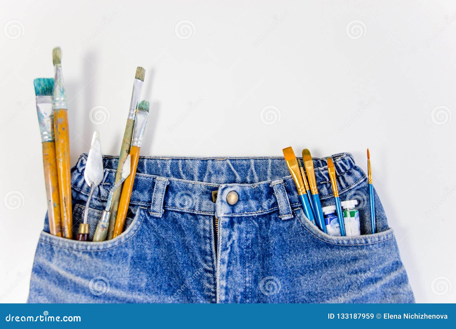 Multicolored Pencils Stick Out of a Jeans Pocket Stock Image Image of