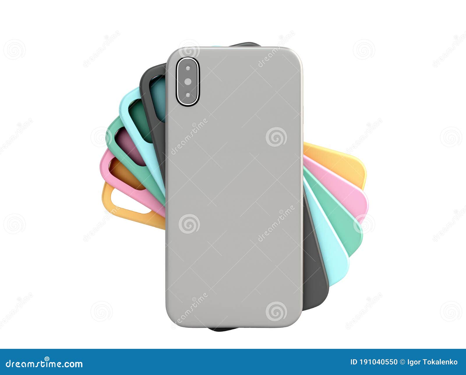 multicolored phone cases presentation for showcase 3d render on white no shadow
