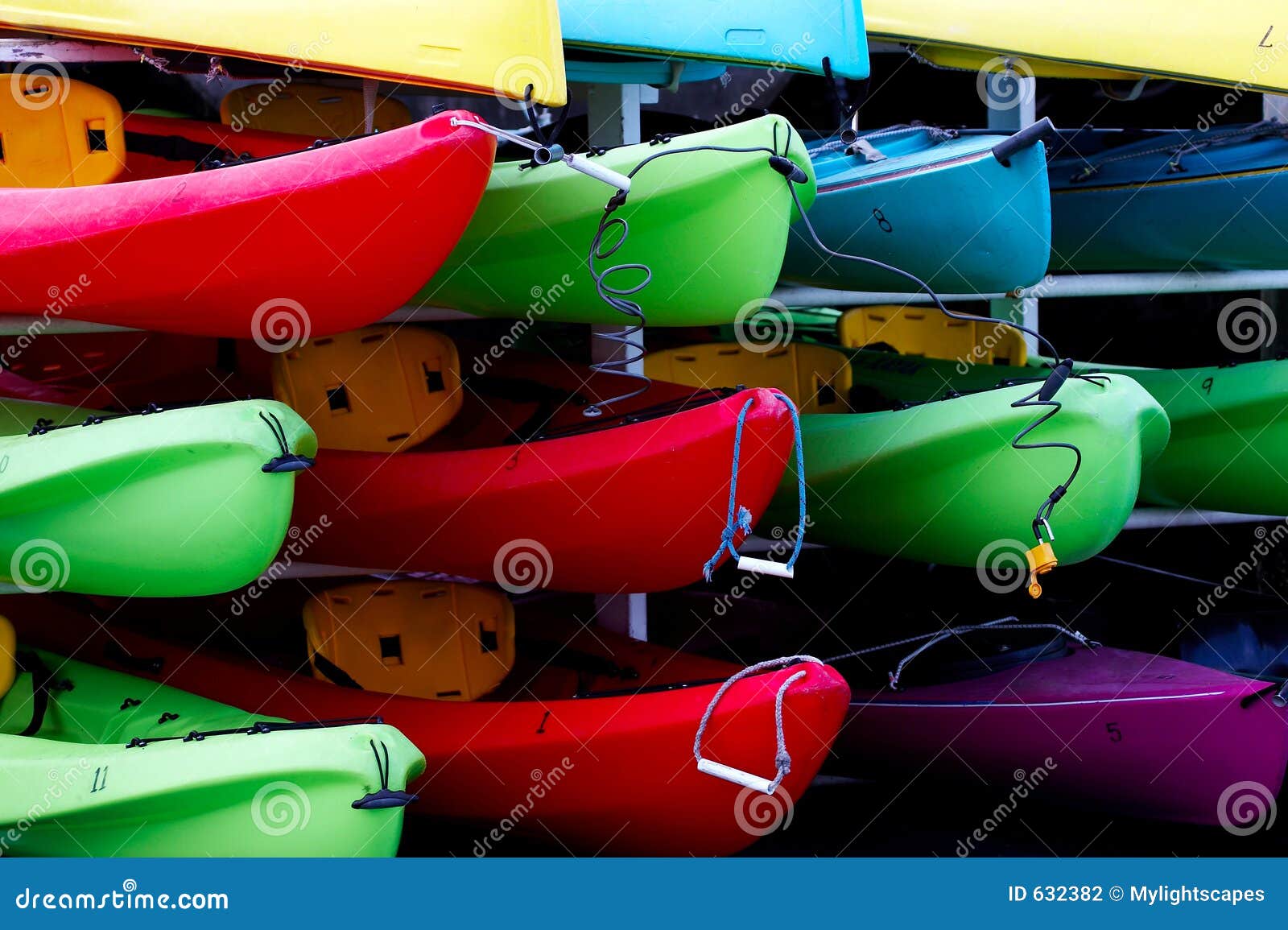 multicolored rental kayaks
