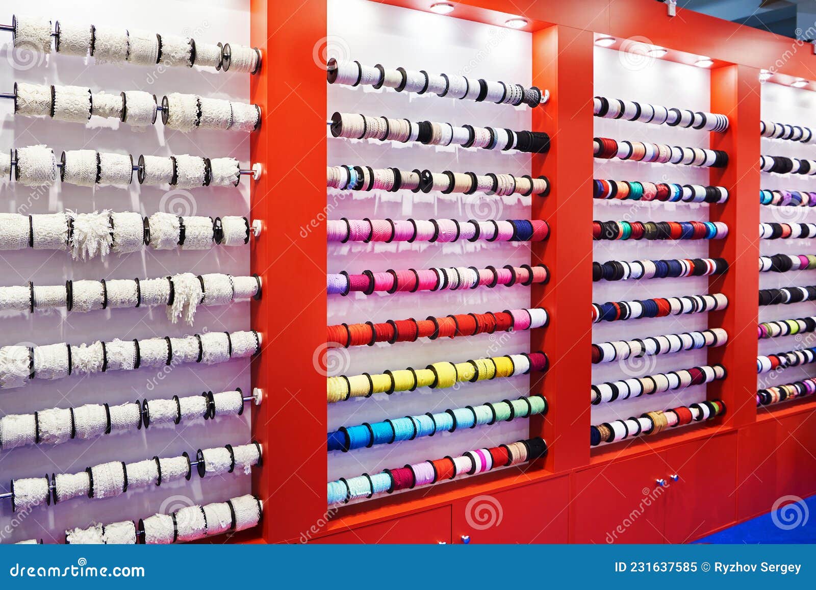 Multicolored Ribbons and Braid in Sewing Shop Stock Image Image of