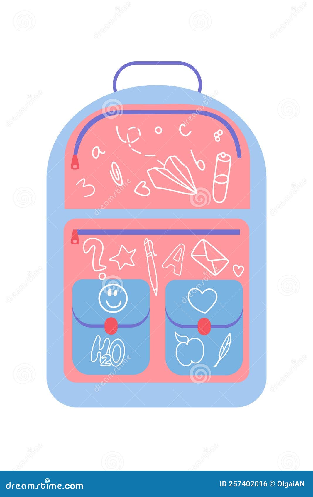 Multicolored School Backpack. Vector Illustration in a Flat Style with