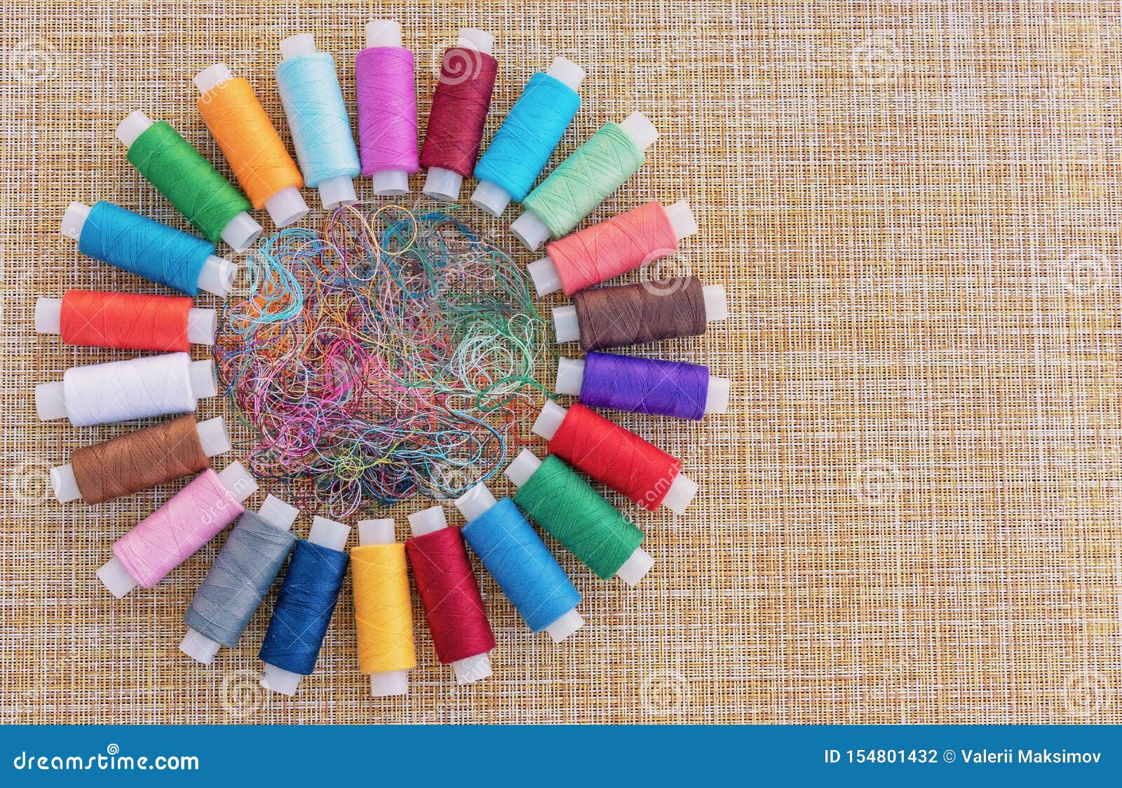Multicolored Sewing Threads. Spools of Thread for Sewing Stock Photo