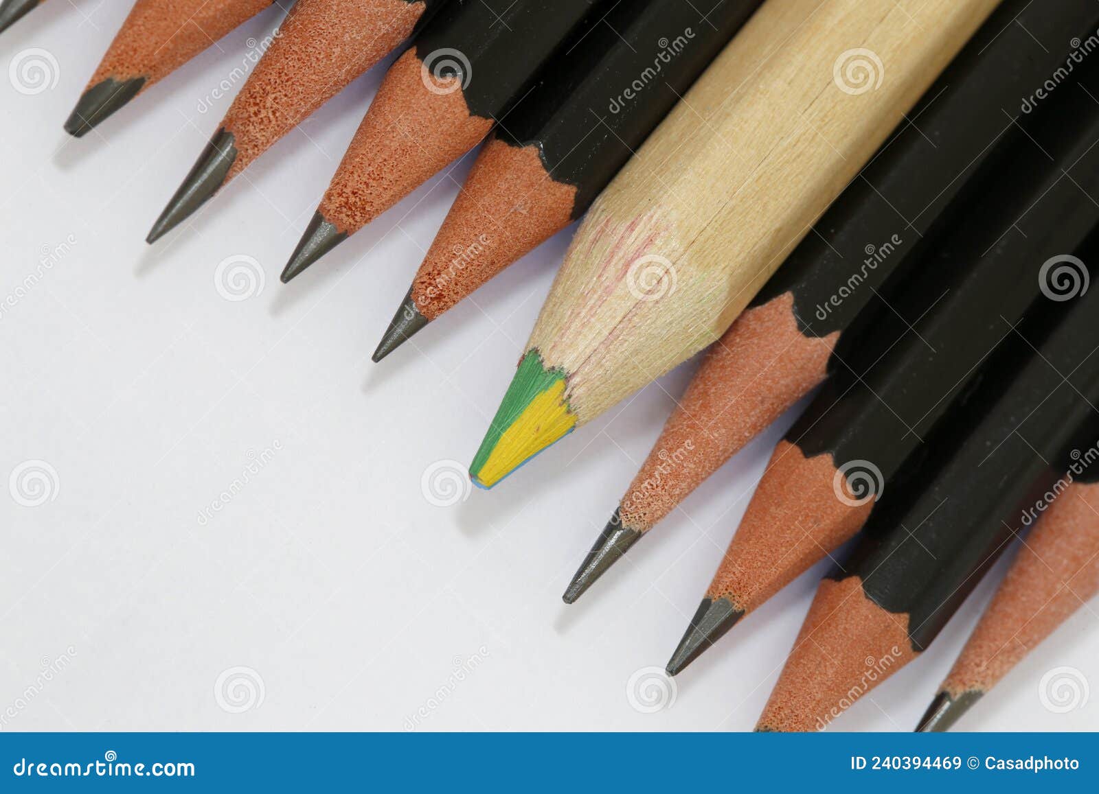 multicolored pencil  in a group of black pencils
