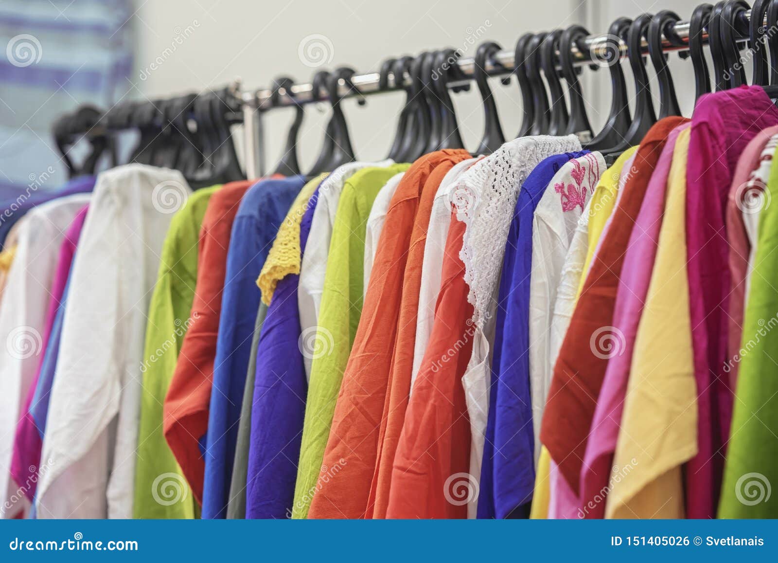 Multicolored Youth Summer Tunic on a Hanger. Colorful Clothes on ...