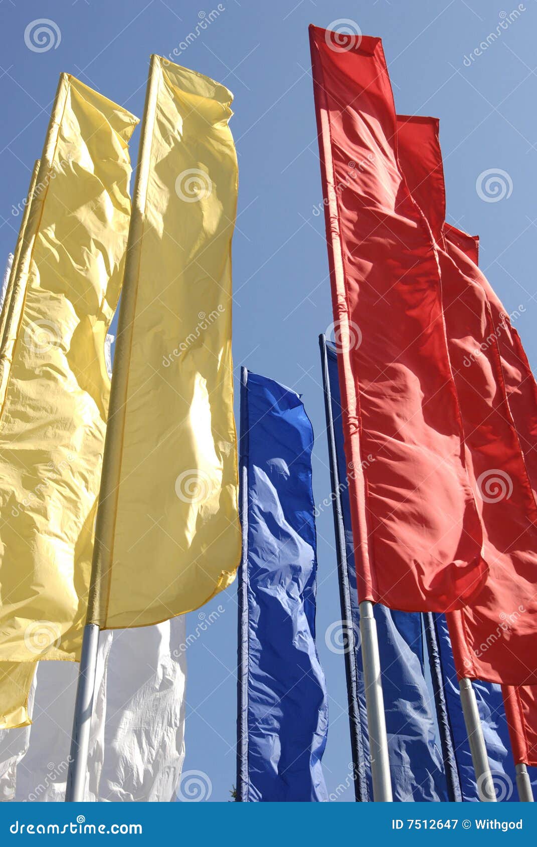 Multicoloured Narrow Long Flags Against Blue Sky Stock Image Image of