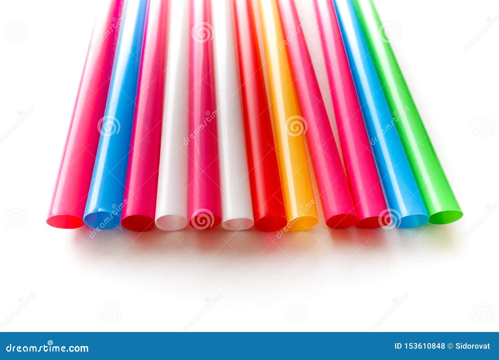 Multicoloured Singleuse Plastic Cocktail Straws on a White Background
