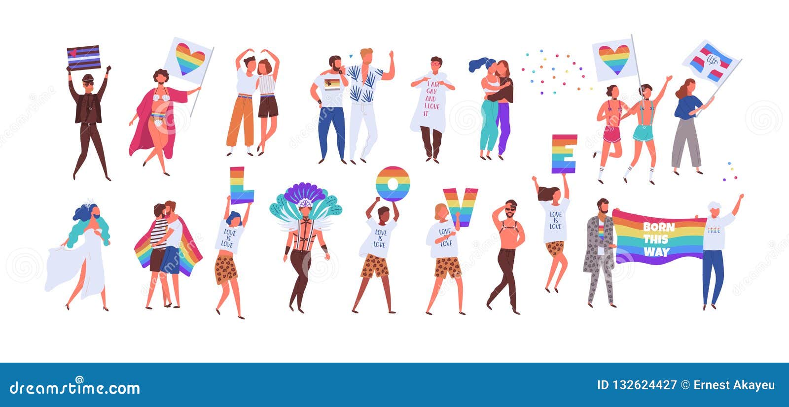 Multidão De Povos Que Participam Na Parada De Orgulho Homens E Mulheres Na Demonstração Da Rua Para Direitos De LGBT Grupo De Hom Ilustração do Vetor  imagem