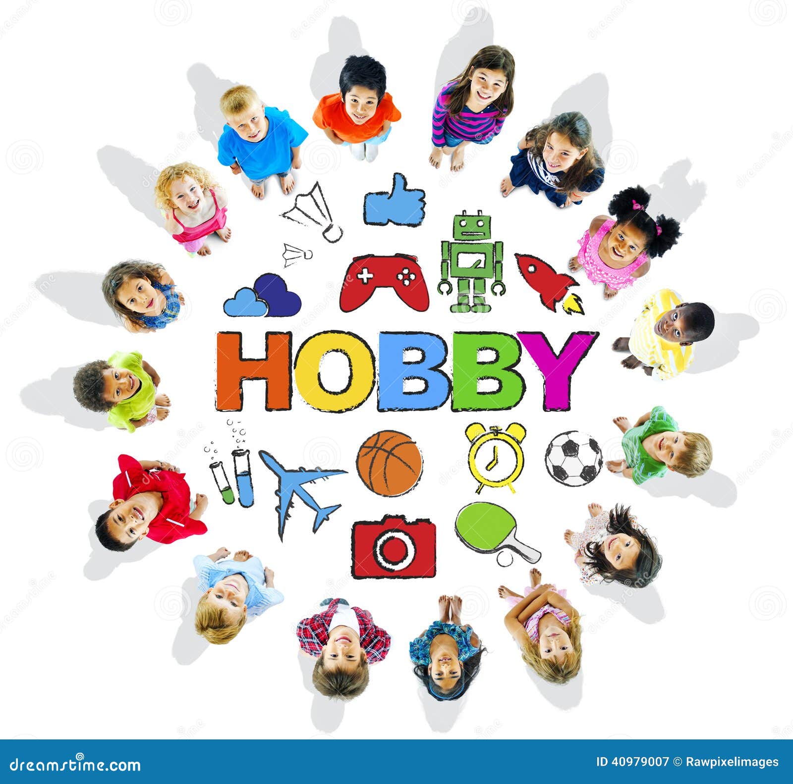 Multiethnic Children Forming a Circle with Hobby Concept Stock