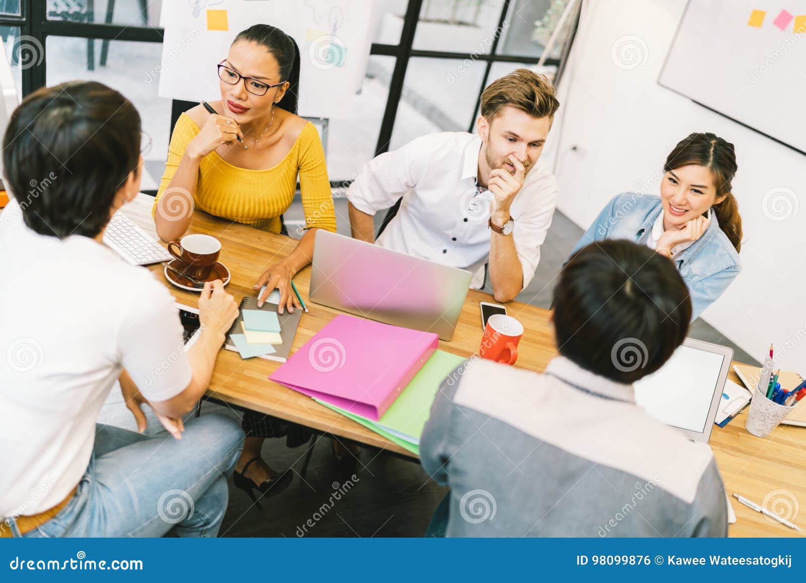 multiethnic diverse group of people at work. creative team, casual business coworker, or college students in project meeting