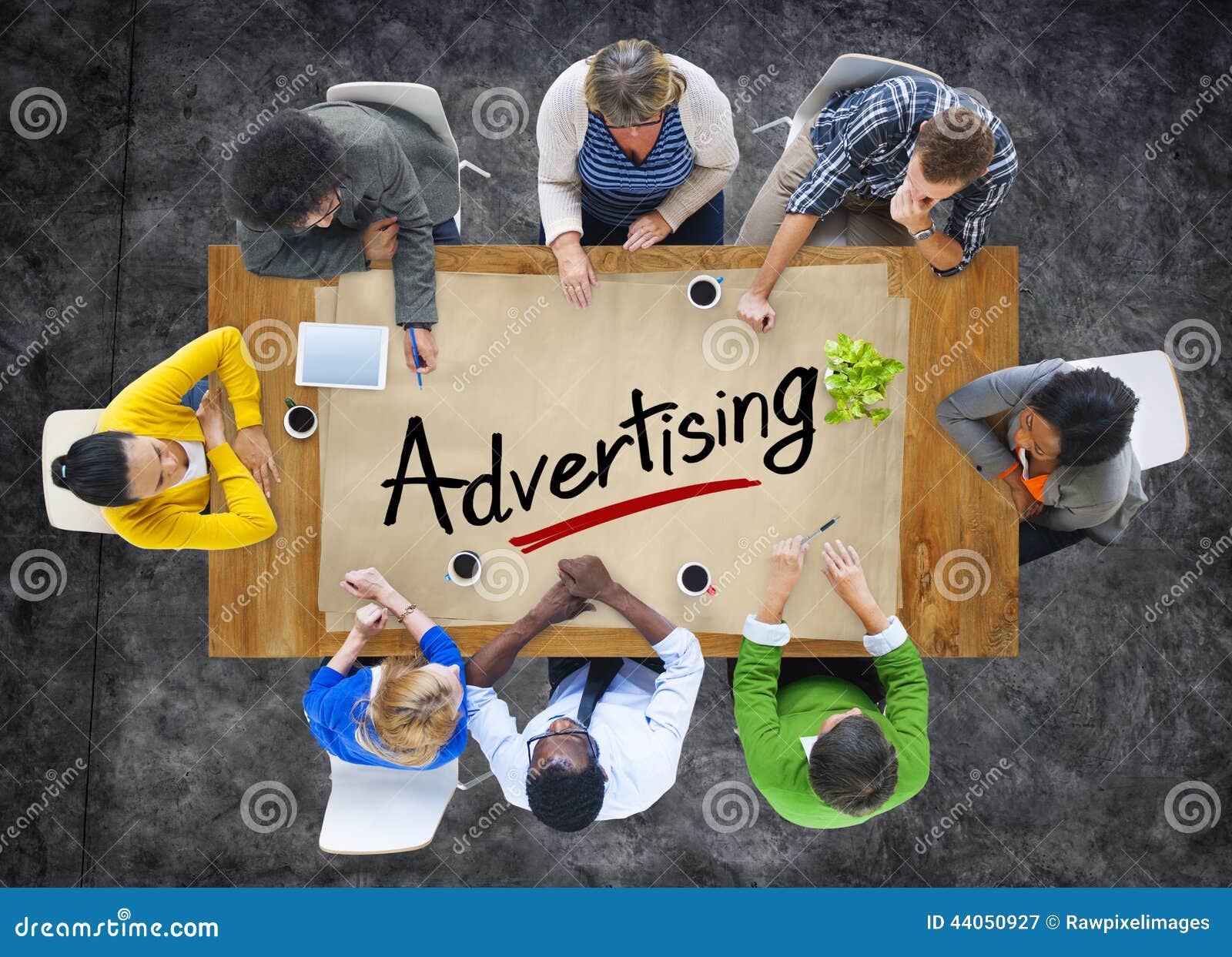 multiethnic group with advertising concept