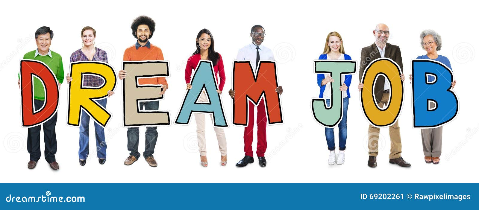 multiethnic group of people holding dream job