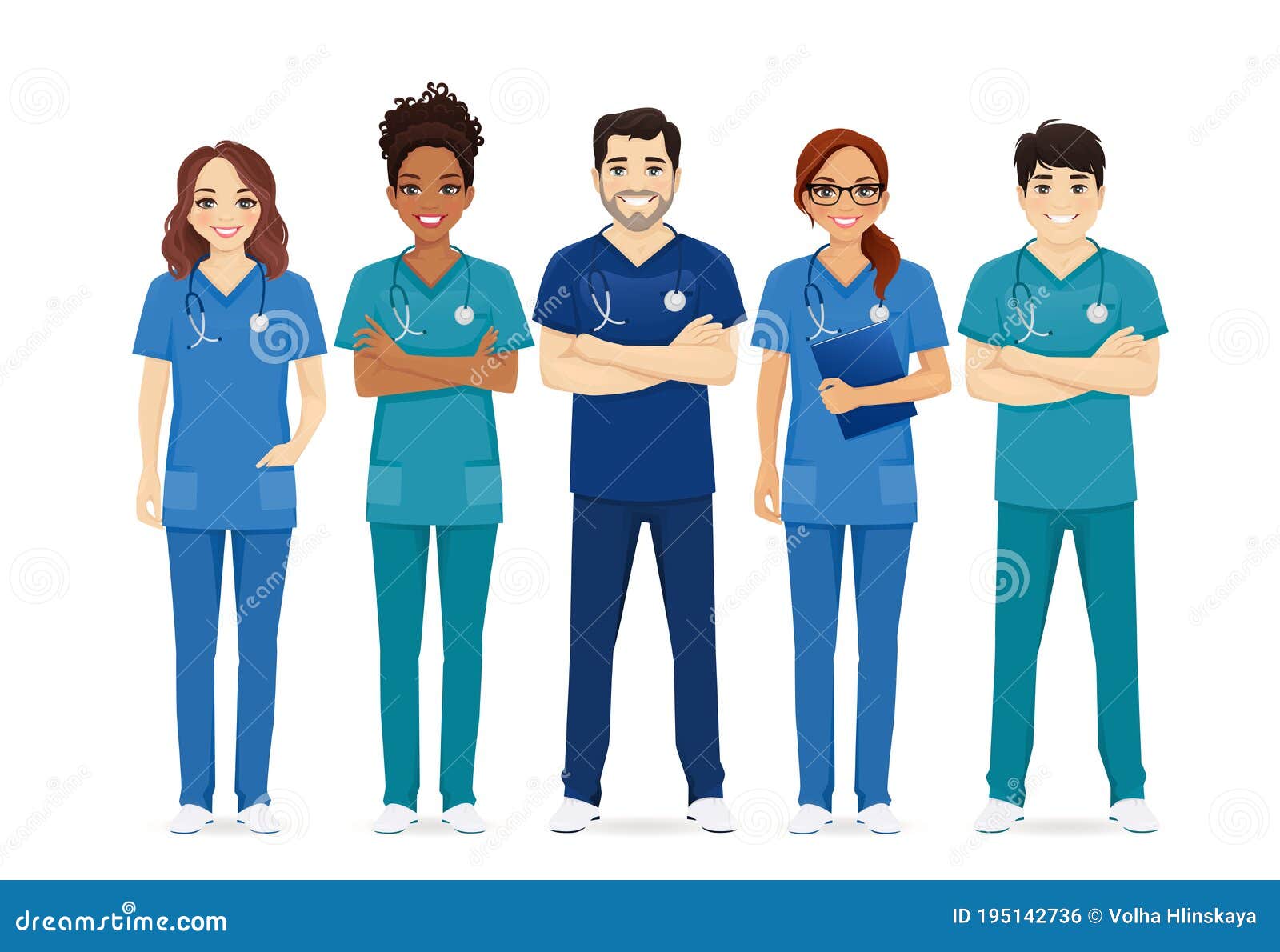 multiethnic nurse characters group
