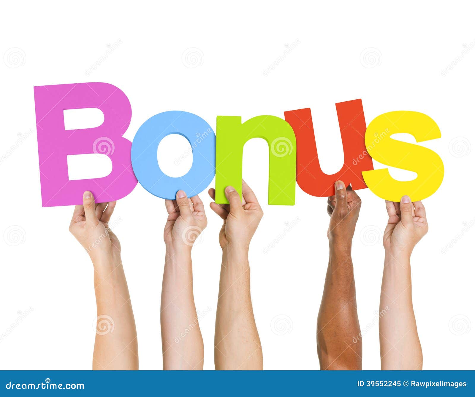 multiethnic people holding the word bonus