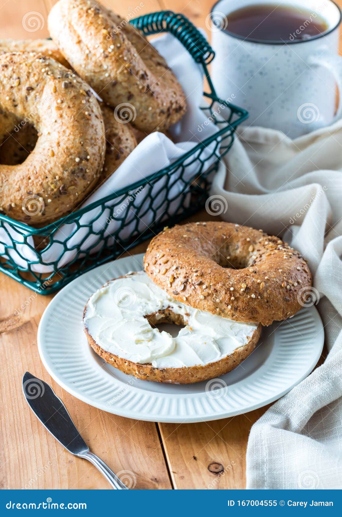 Multigrain Bagel with Cream Cheese. Stock Image Image of dairy