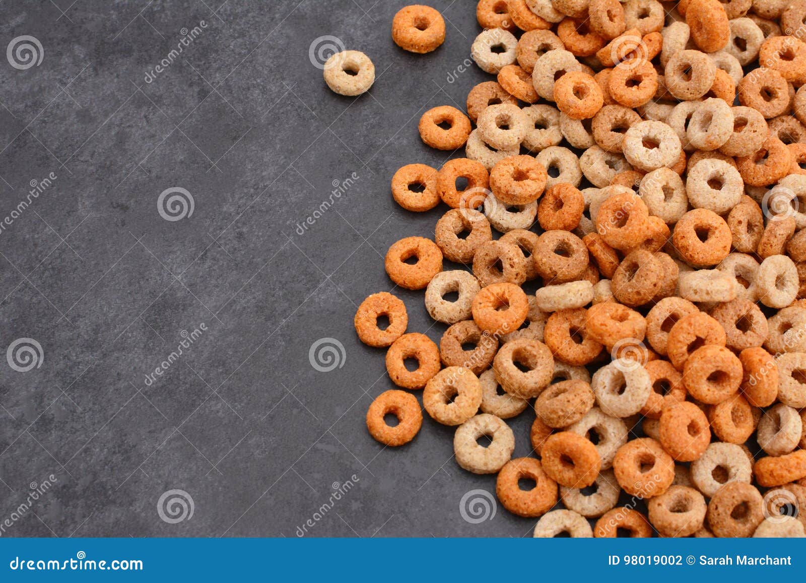 Multigrain Hoops Breakfast Cereal On Grey Slate Background Stock Photo