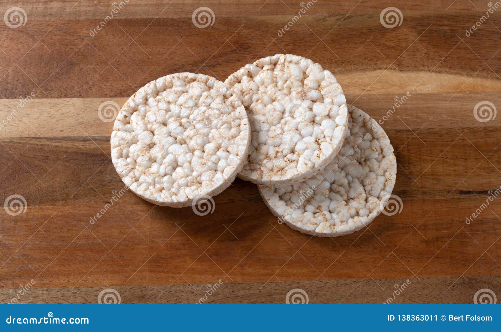 Multigrain Rice Cakes on Wood Cutting Board Stock Image Image of