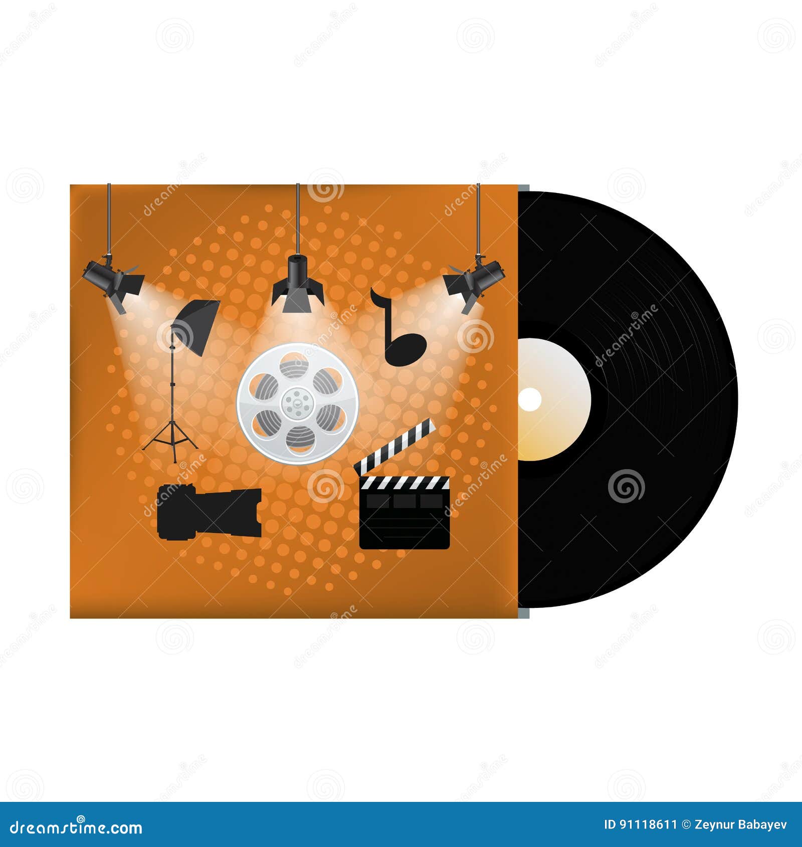Multimedia Concept Poster Design on Vinyl Cover Stock Vector