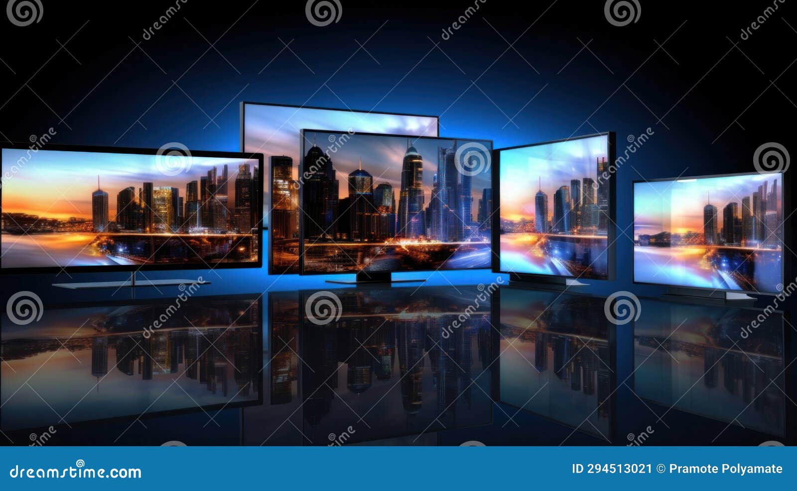 Multimedia Images on Different Television Screens Stock Illustration