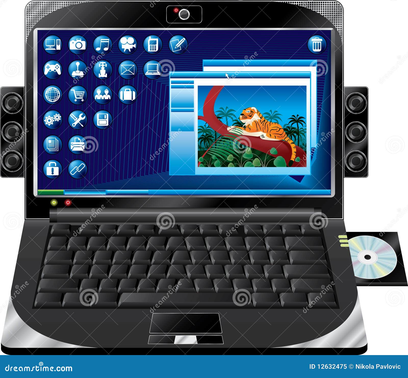 Multimedia laptop stock vector. Illustration of floppy 12632475