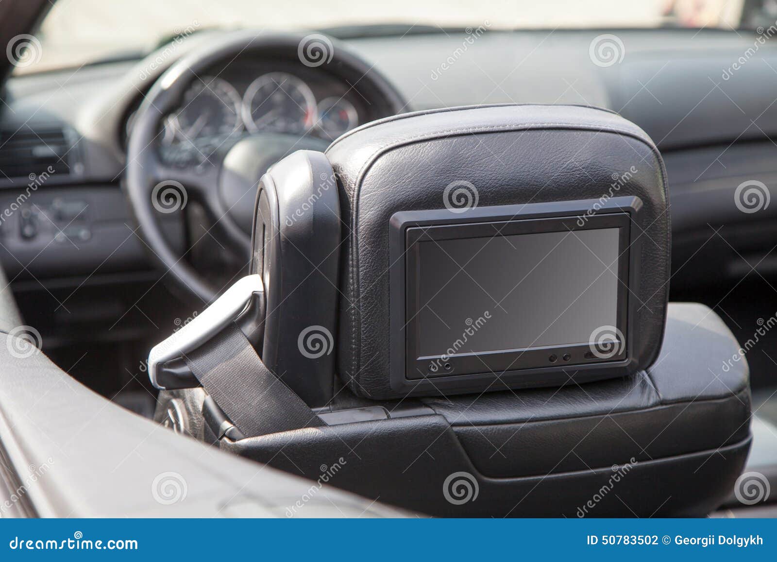 Multimedia Screen in a Luxury Car Stock Photo Image of display