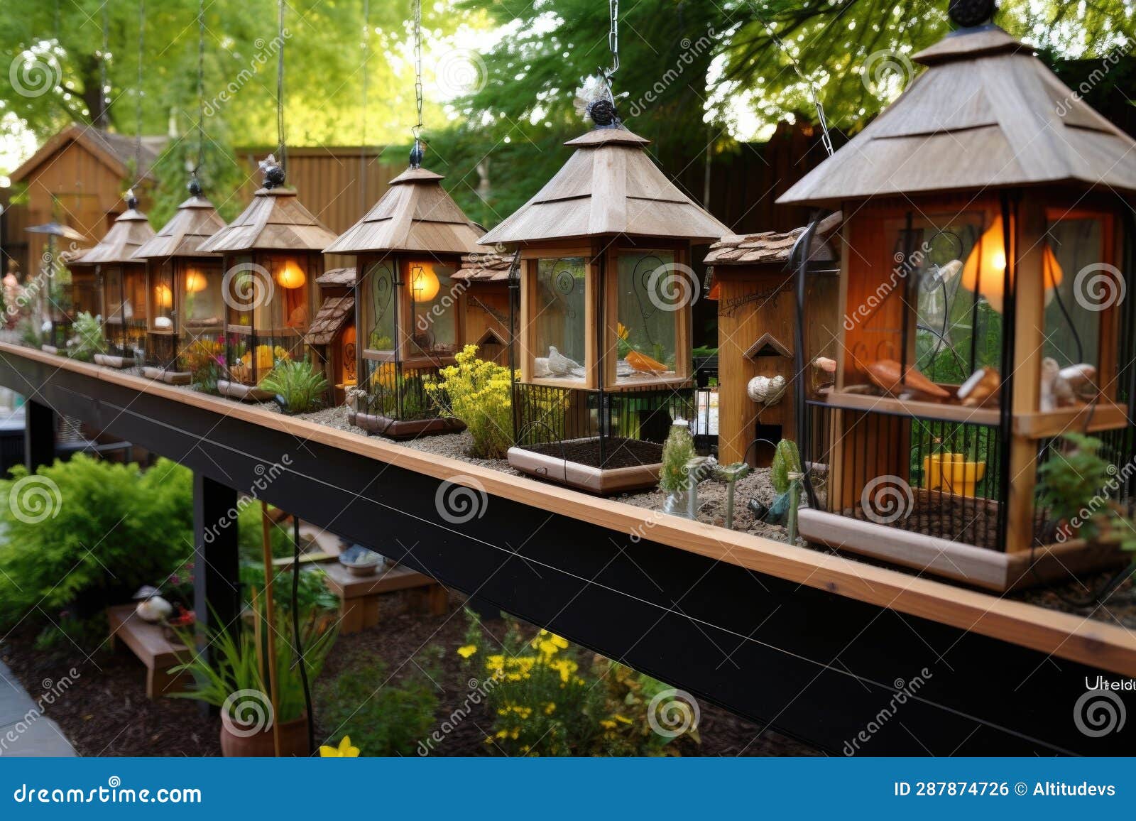 Multiple Bird Feeders Creating a Small Backyard Sanctuary Stock