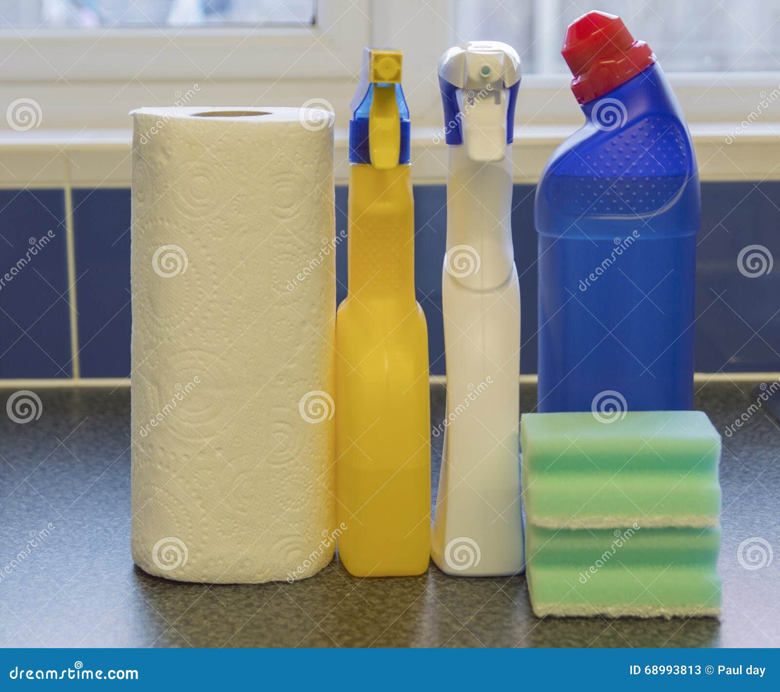 Multiple Cleaning Products and Kitchen Roll Stock Image Image of