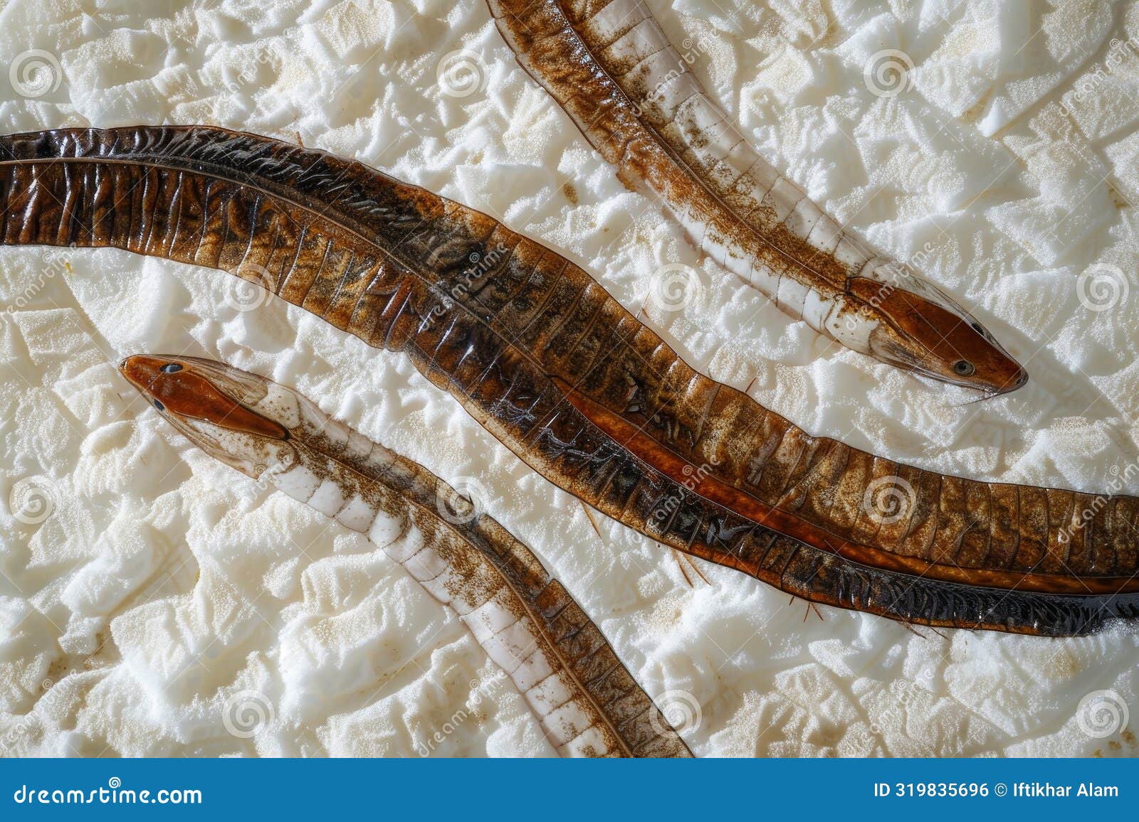 Multiple Earthworms Moving On A Plain White Background, Explore The