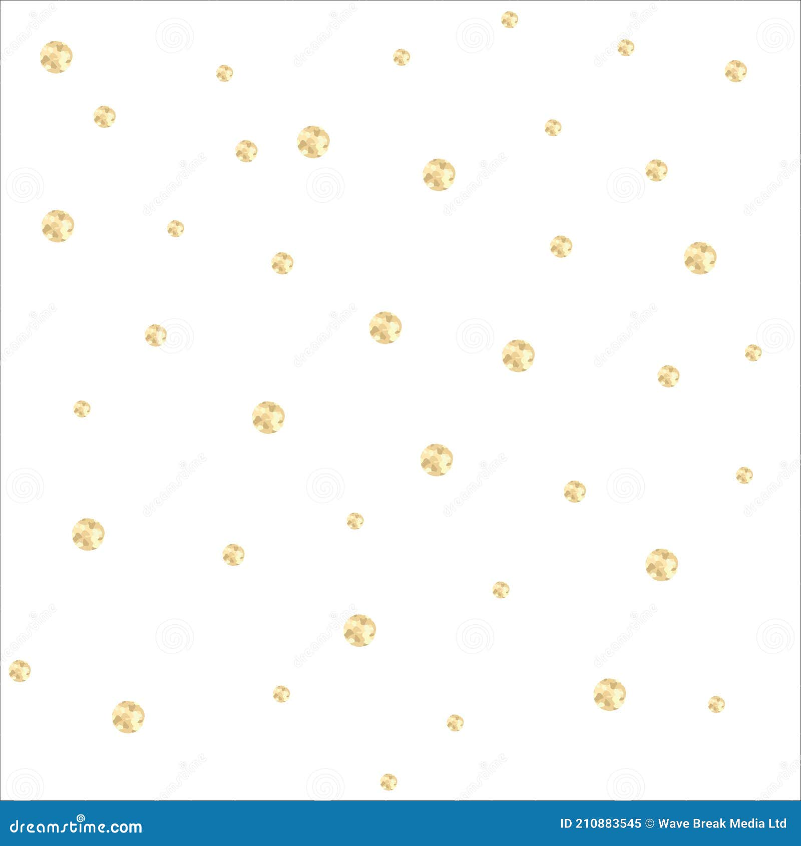 Multiple Gold Shiny Metallic Spots on White Background Stock