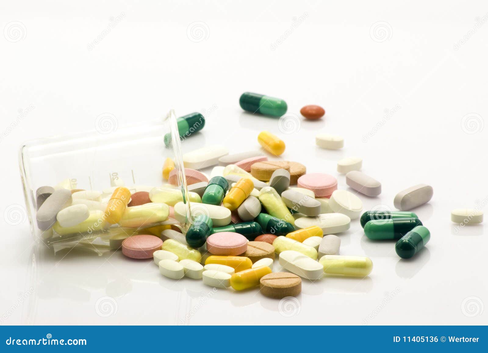 Multiple Pills and Test Pot Over White Stock Photo Image of