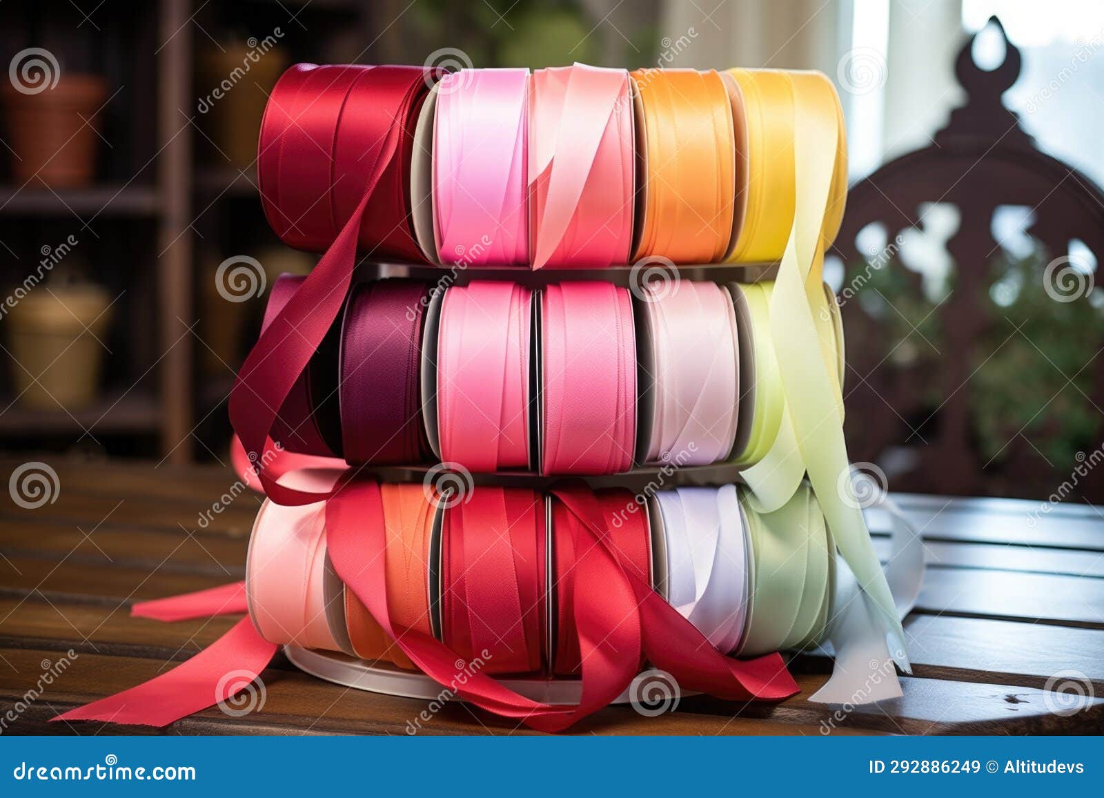 Multiple Rolls of Ribbons on a Stand Stock Image Image of colorful