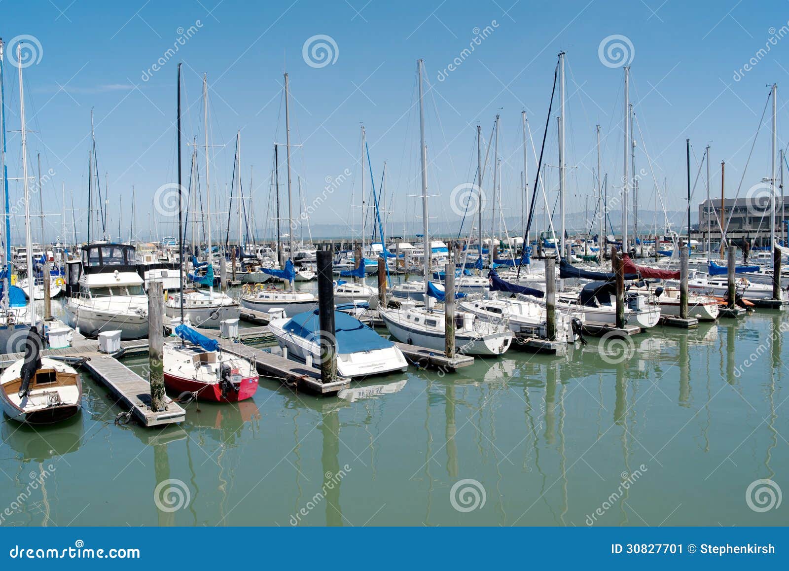 Multiple Rows of Boats Docked in San Francisco on a Sunny Day Stock ...