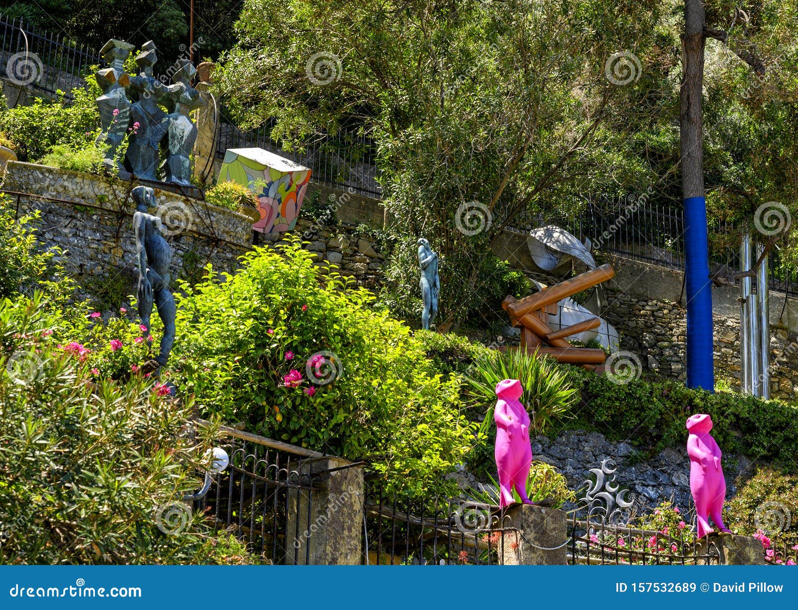 multiple sculptures in the museo del parco in portofino, italy