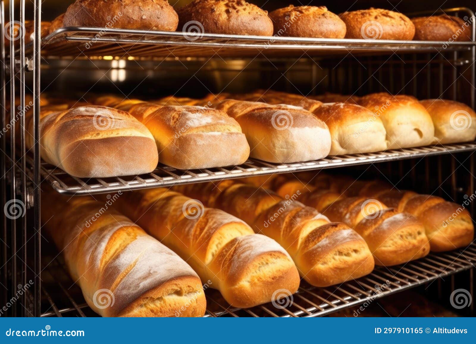 Multiple Types of Sandwich Bread Lined Up in an Oven Stock Image