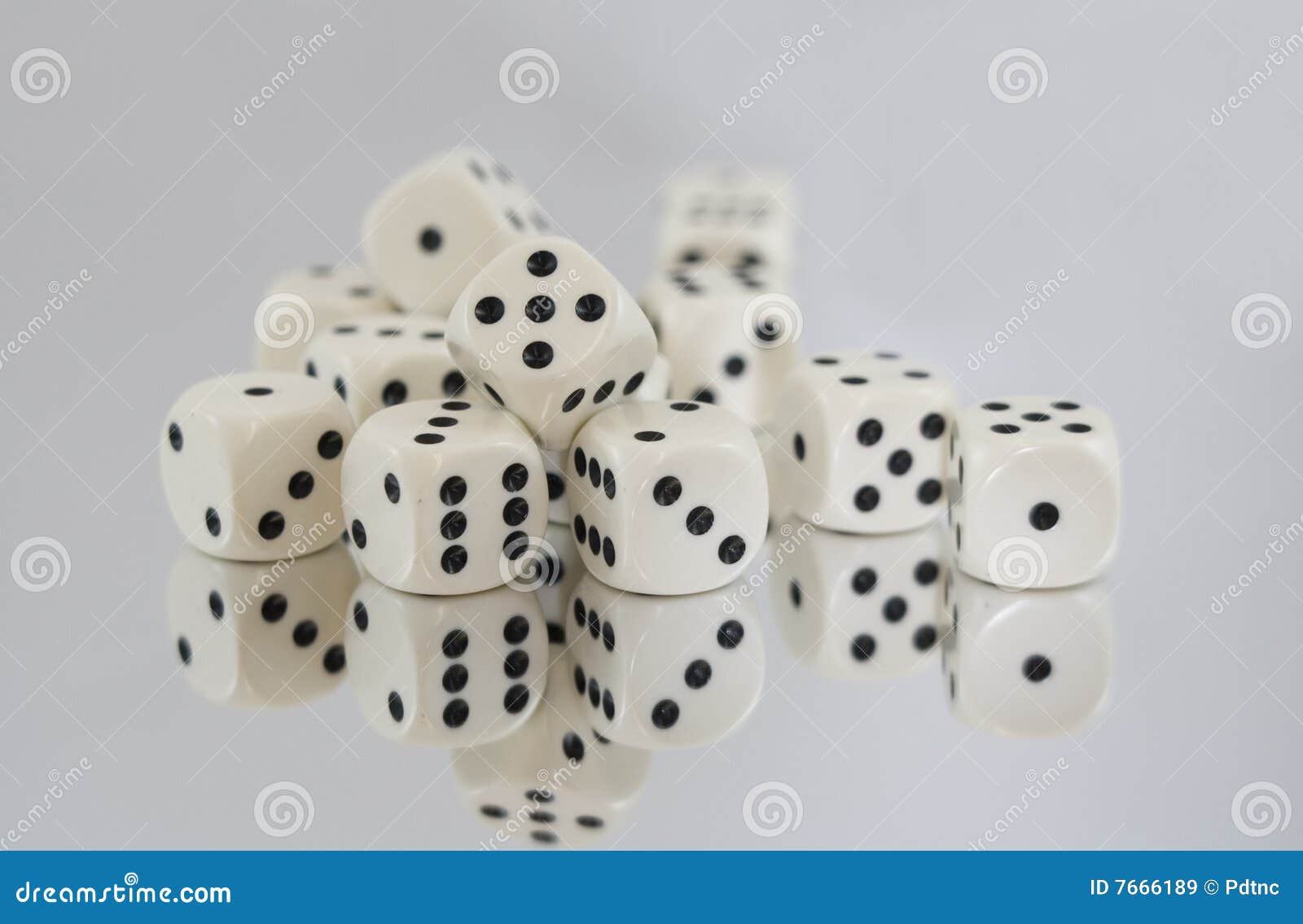Multiple White Dice with Spots Reflections Stock Image Image of black
