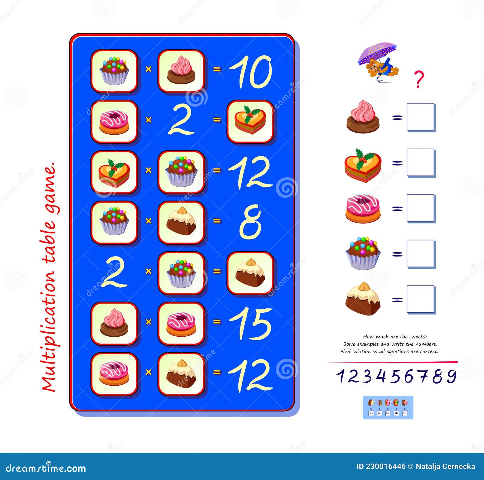 Multiplication Table Math Logic Puzzle Game How Much Are The Sweets multiplication-table-math-logic-puzzle-game-how-much-are-the-sweets