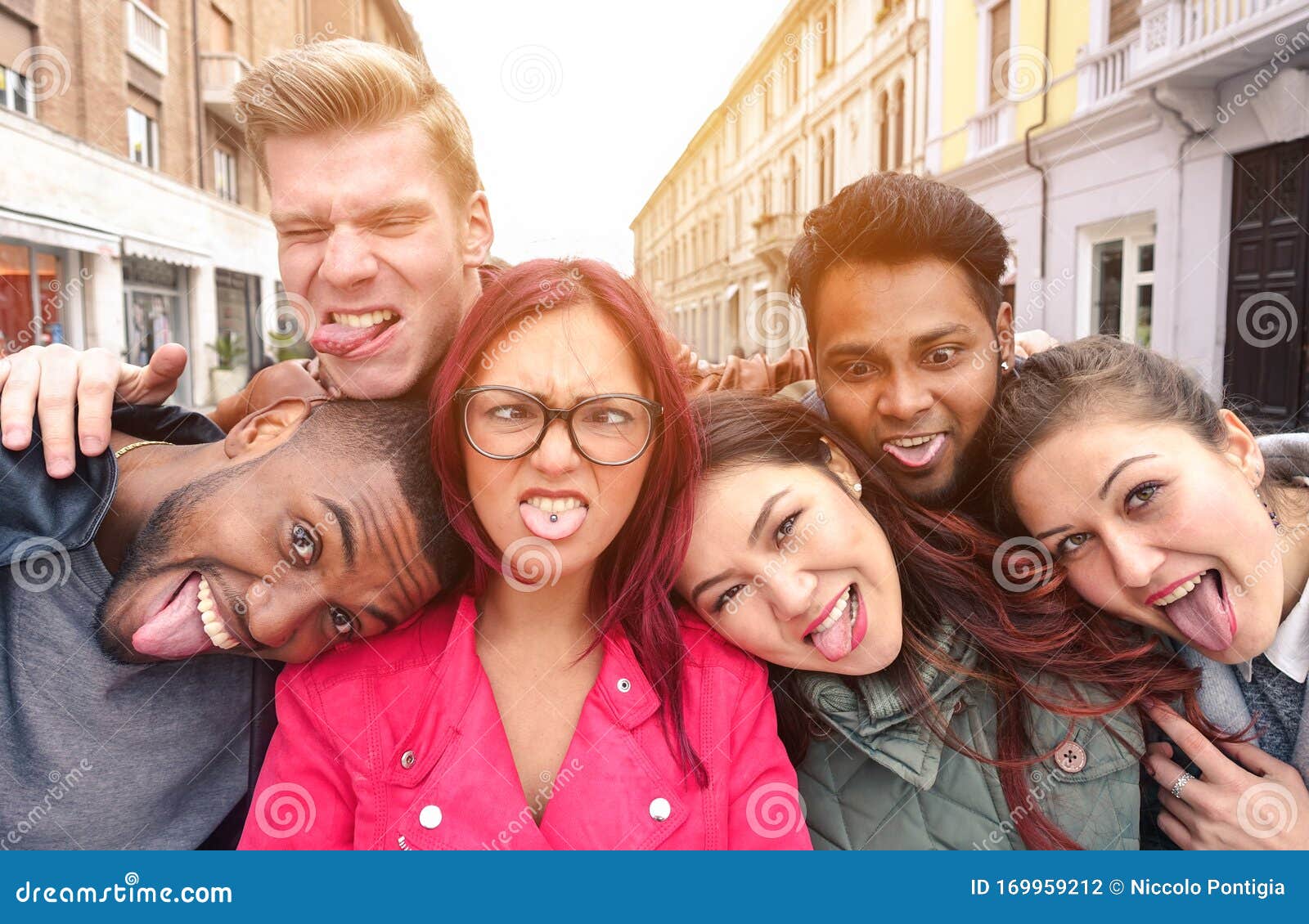 Multiracial Best Friends Taking Selfie Outdoors In Urban Contest Happy Young People Having Fun 