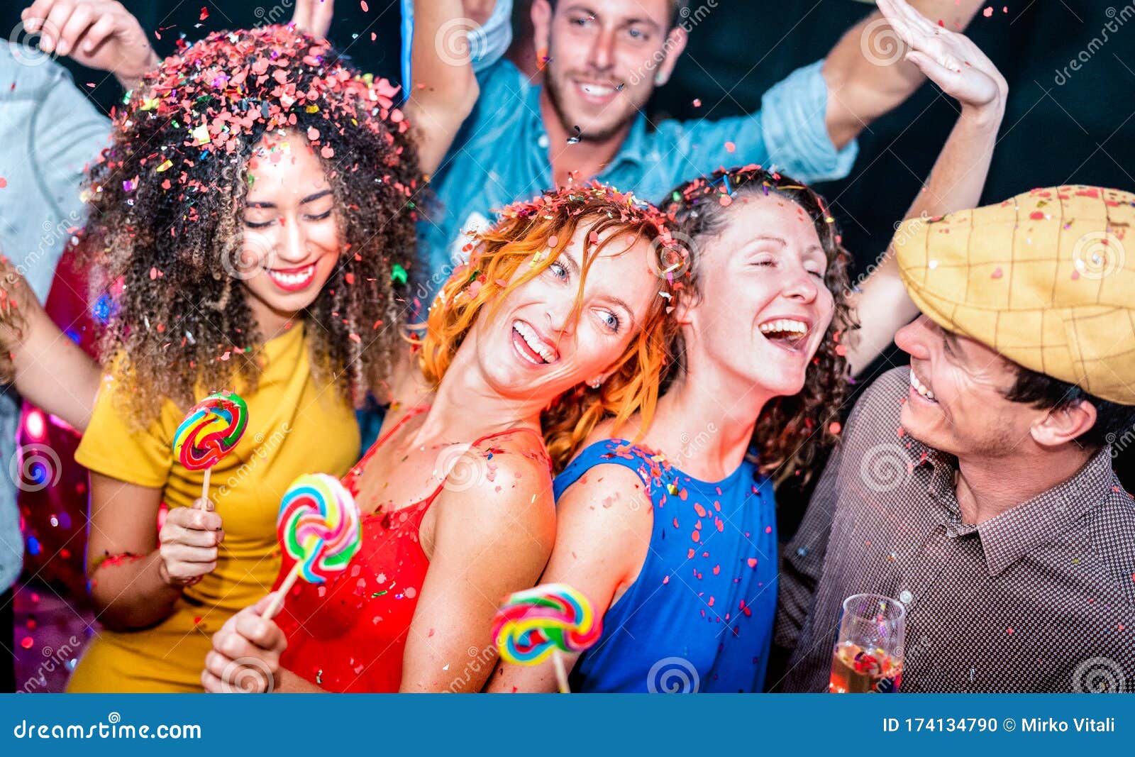 Multiracial Friends Having Drunk Fun at after Party Celebration - Young ...